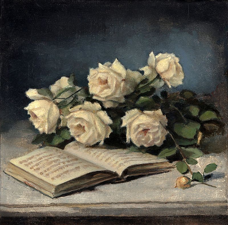 With roses and book