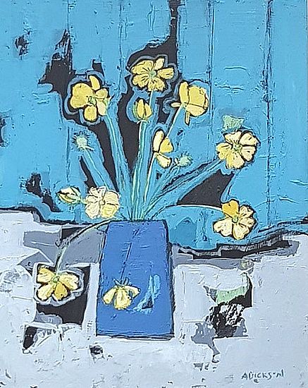 Alison  Dickson - Buttercups in a blue pot 