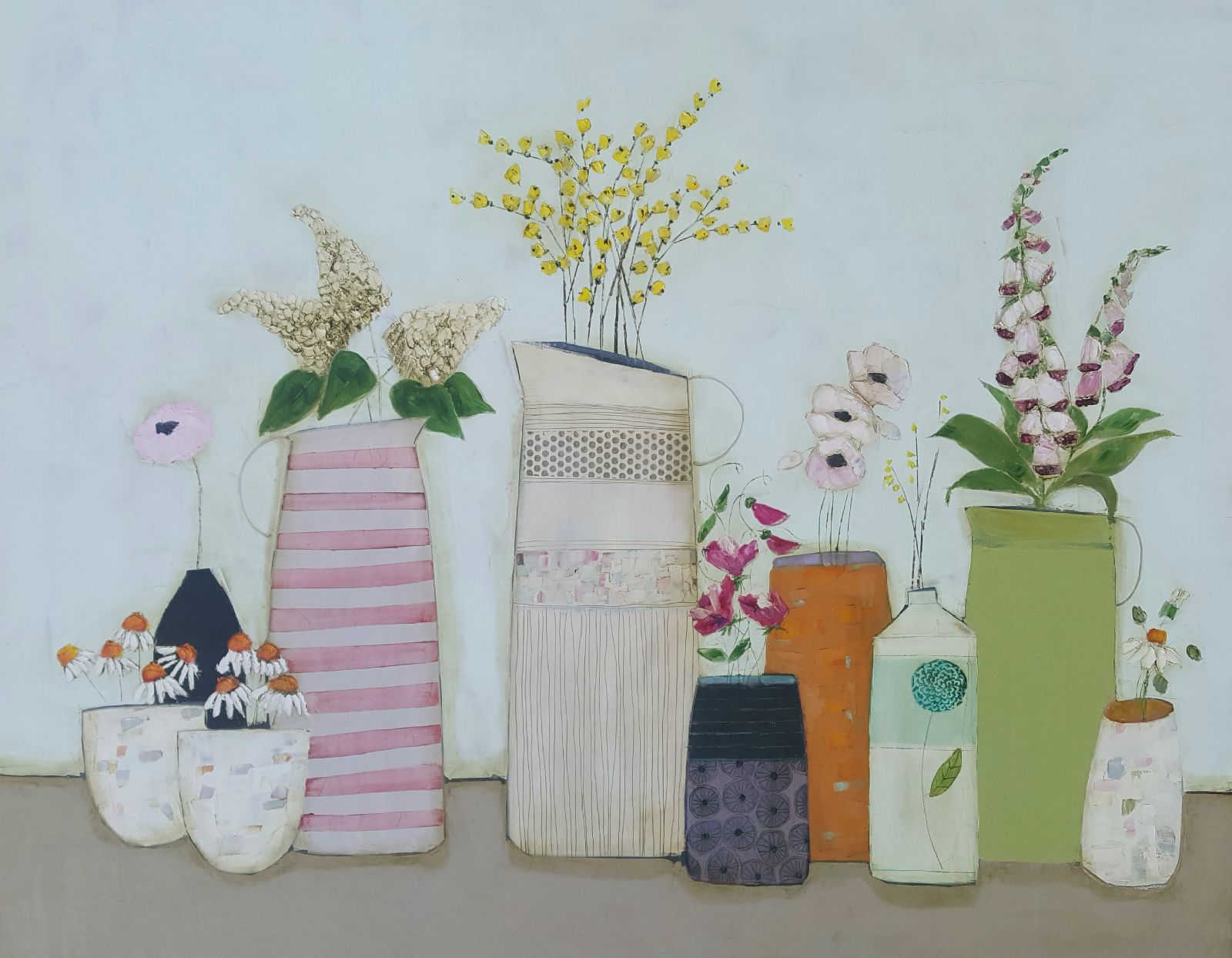 Eithne  Roberts - Three Jugs Foxglove and other blooms