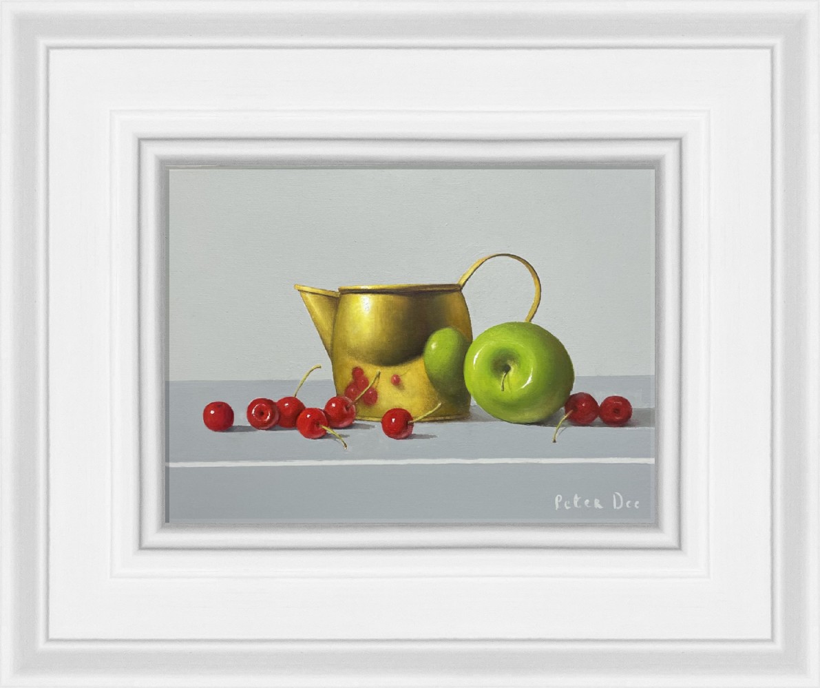Brass Jug with Green Apple and Cherries  by Peter Dee