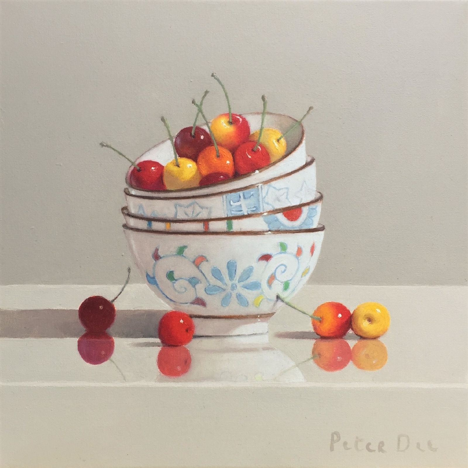 Stacked Bowls with Cherries by Peter Dee