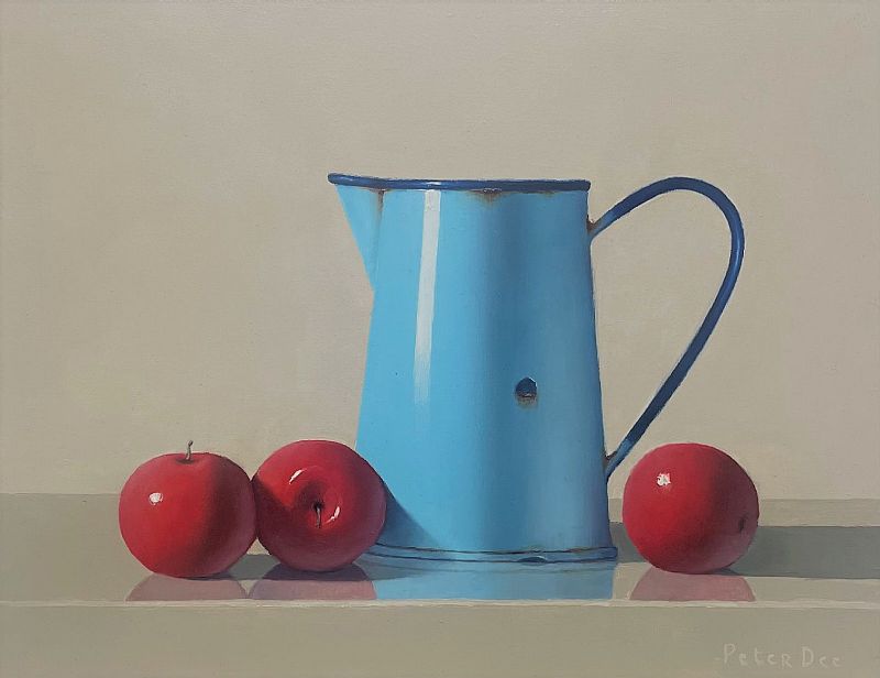 Peter Dee -  Blue Enamelware Jug with Red Apples 
