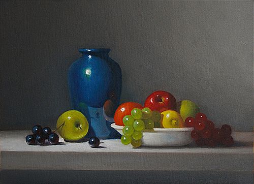 Peter Dee - Blue Vase with Bowl of Fruit