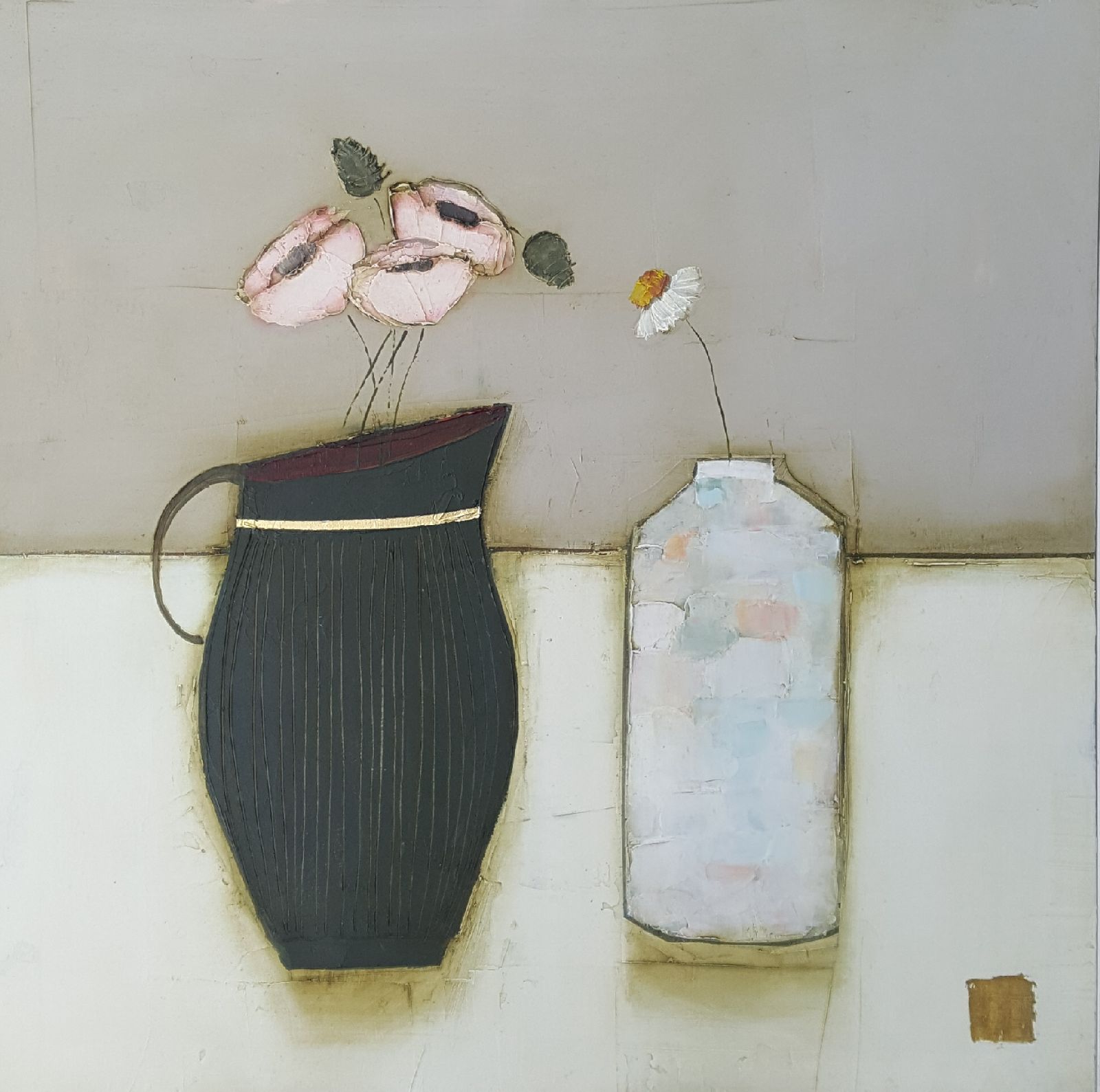 Eithne  Roberts - Black jug and white bottle