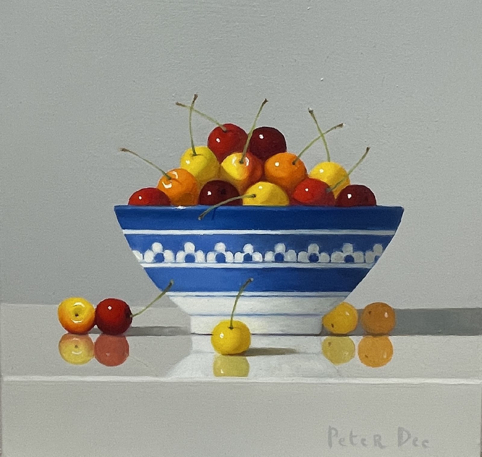 Peter Dee - Blue and White Bowl with Rainier Cherries