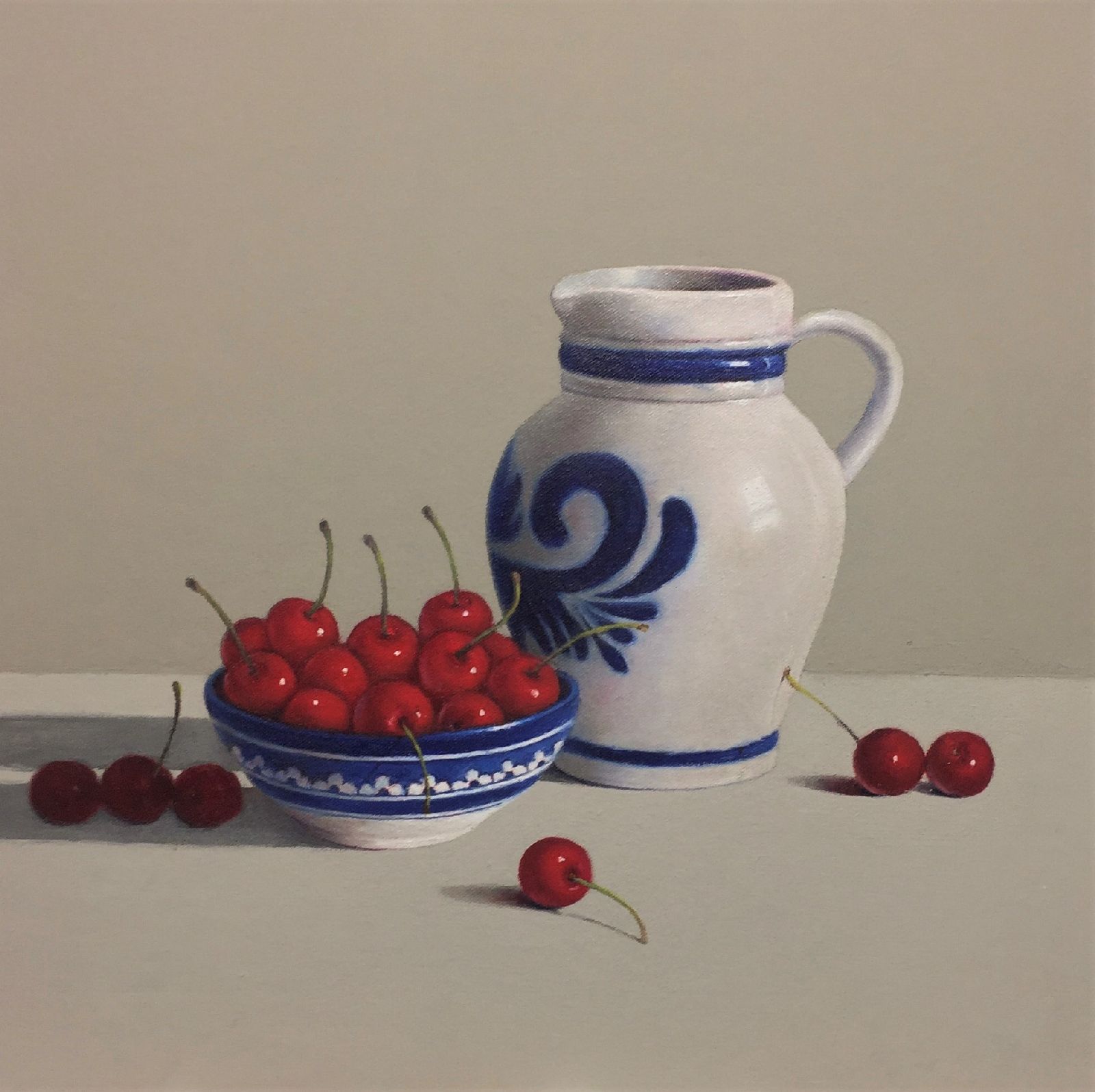 Peter Dee - Bowl of Red Cherries with Jug 