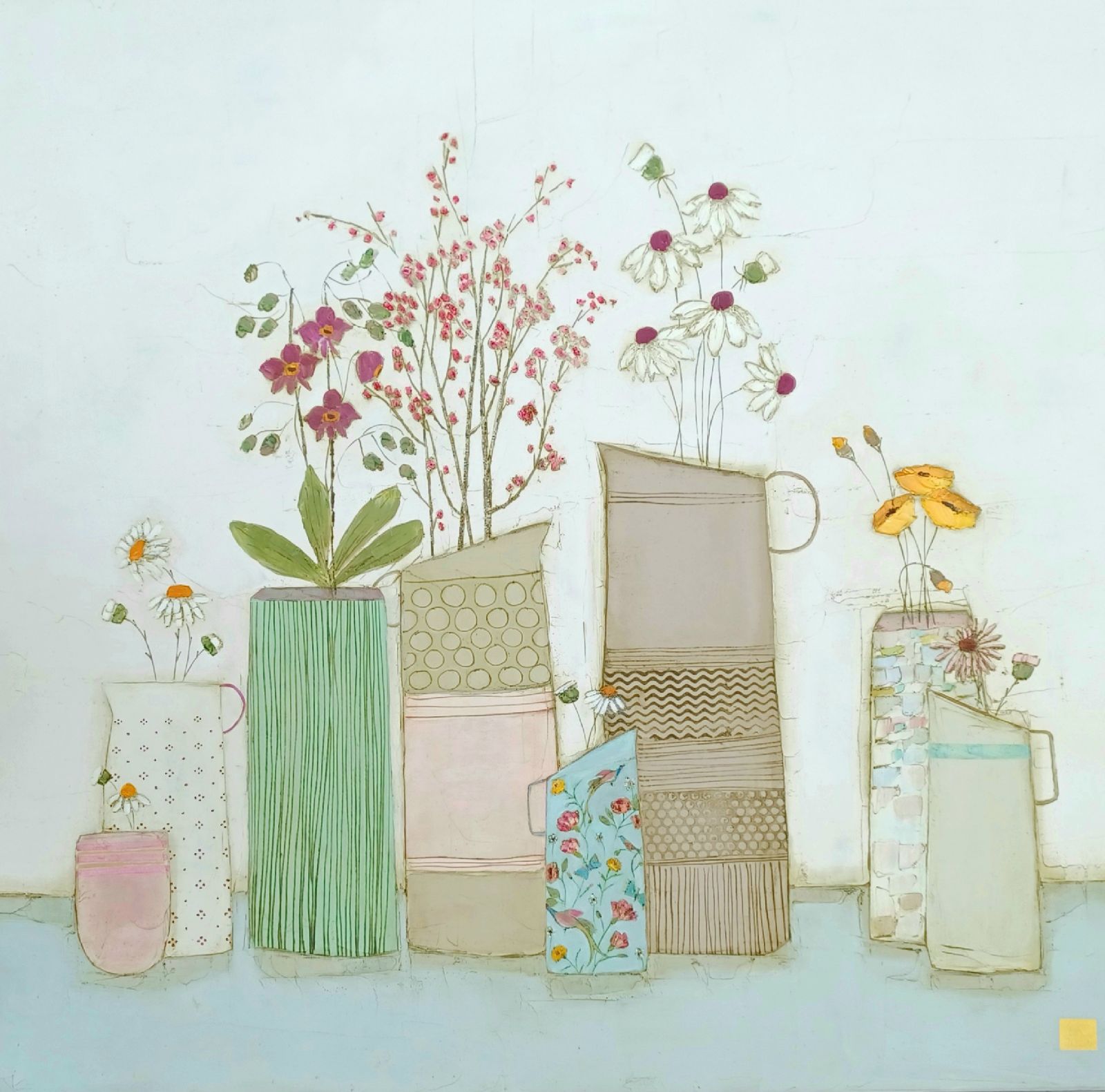 Eithne  Roberts - Daisies in jugs and other blooms