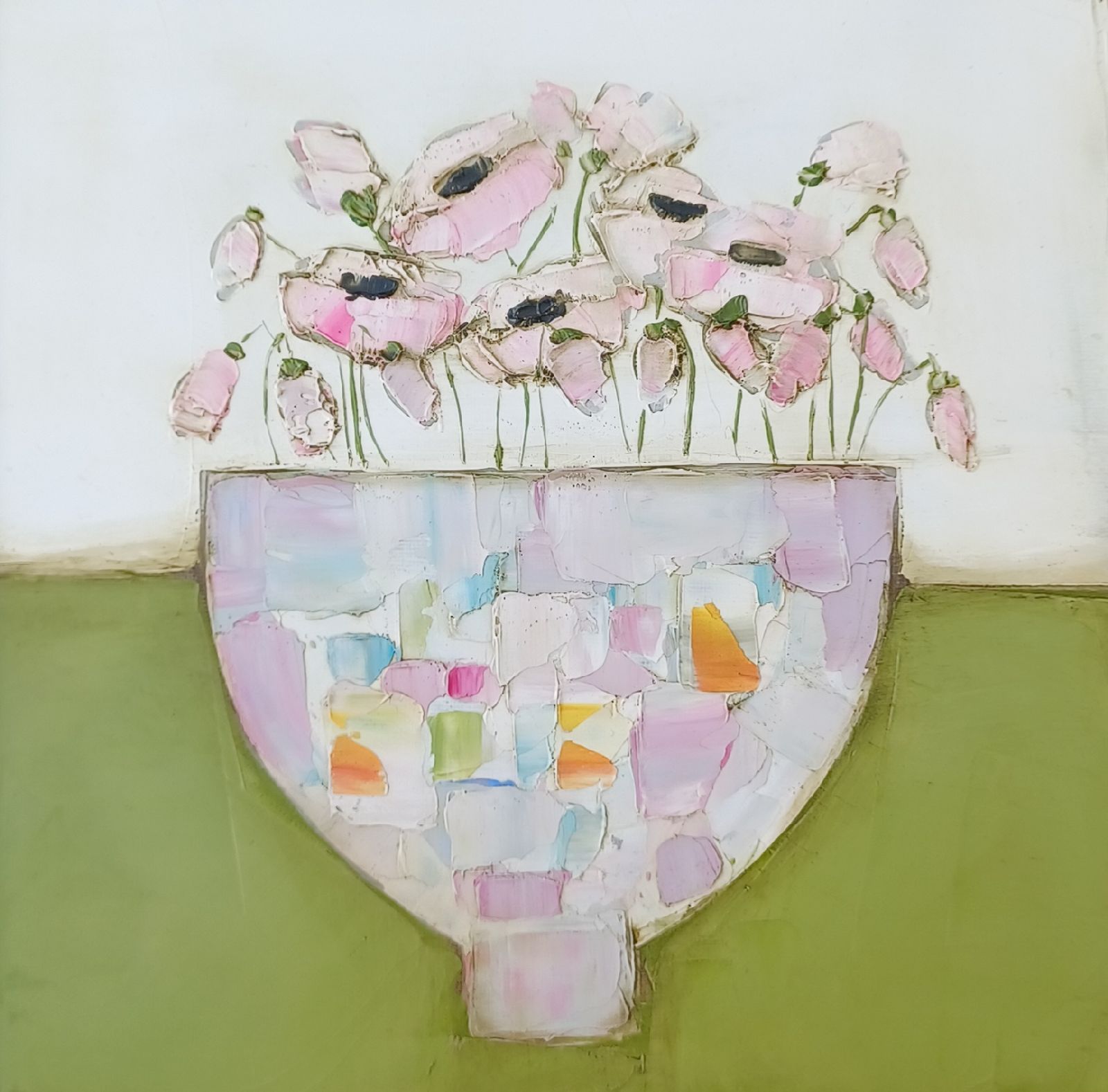 Eithne  Roberts - Pink bowl on green 