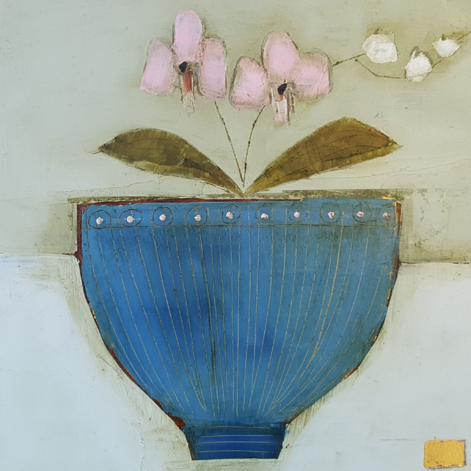 Eithne  Roberts - Pink Orchid blue bowl