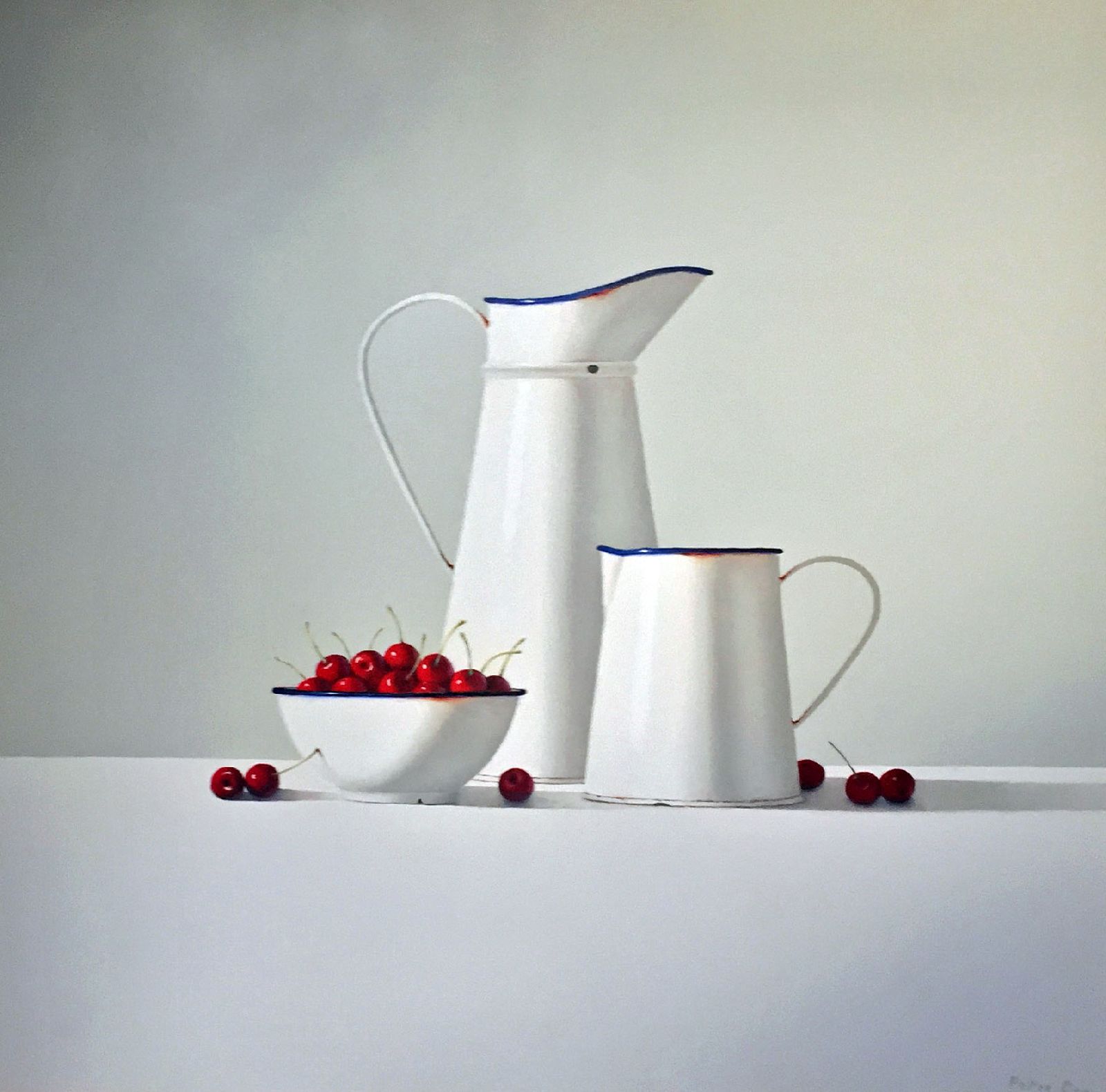 Red Cherries with Vintage Enamelware  by Peter Dee