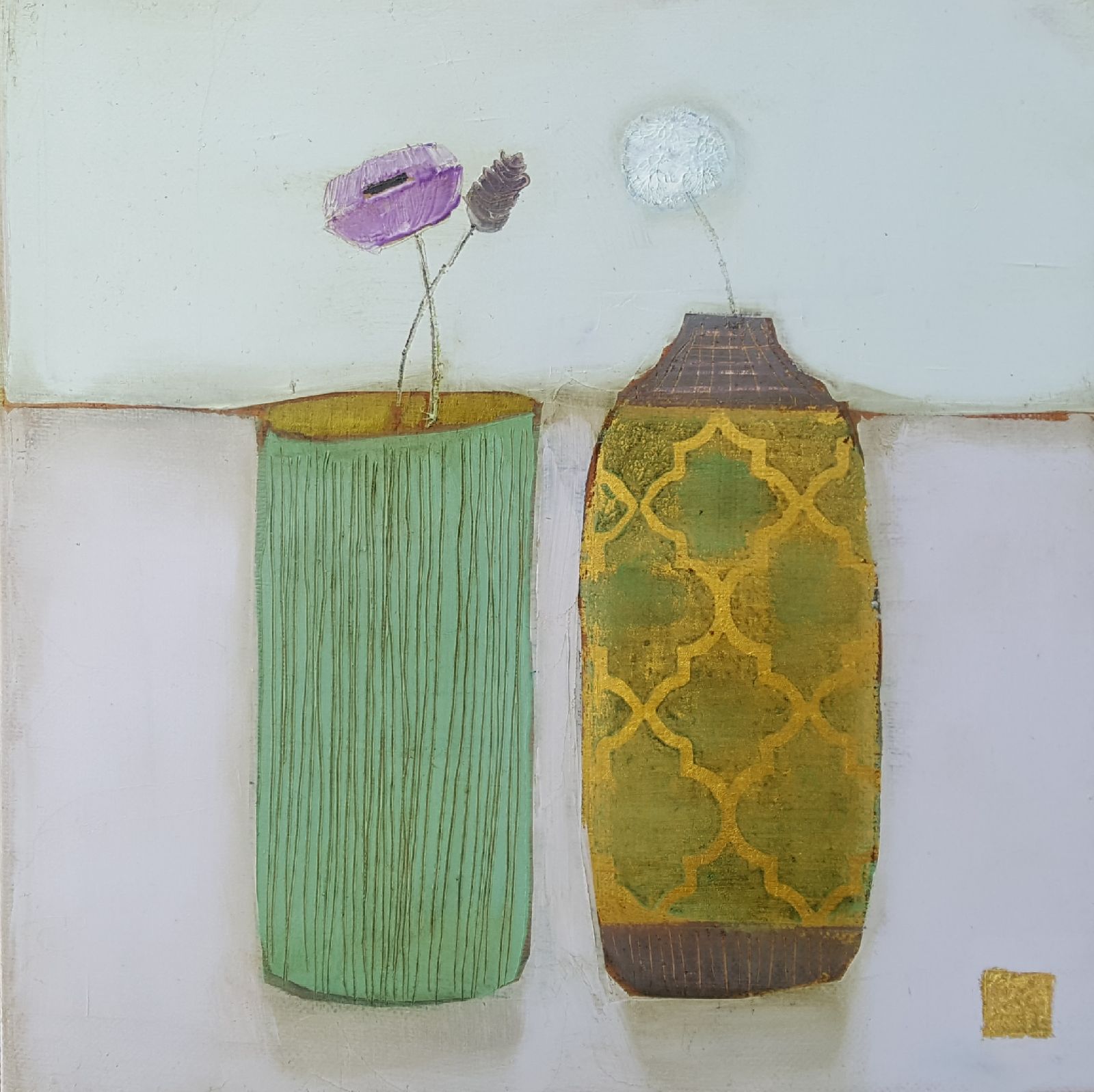 Eithne  Roberts - Tiny Green and gold pots