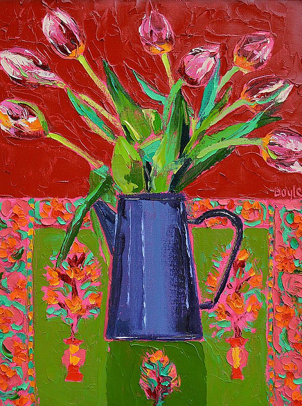 Lucy Doyle - Tulips on Indian cloth