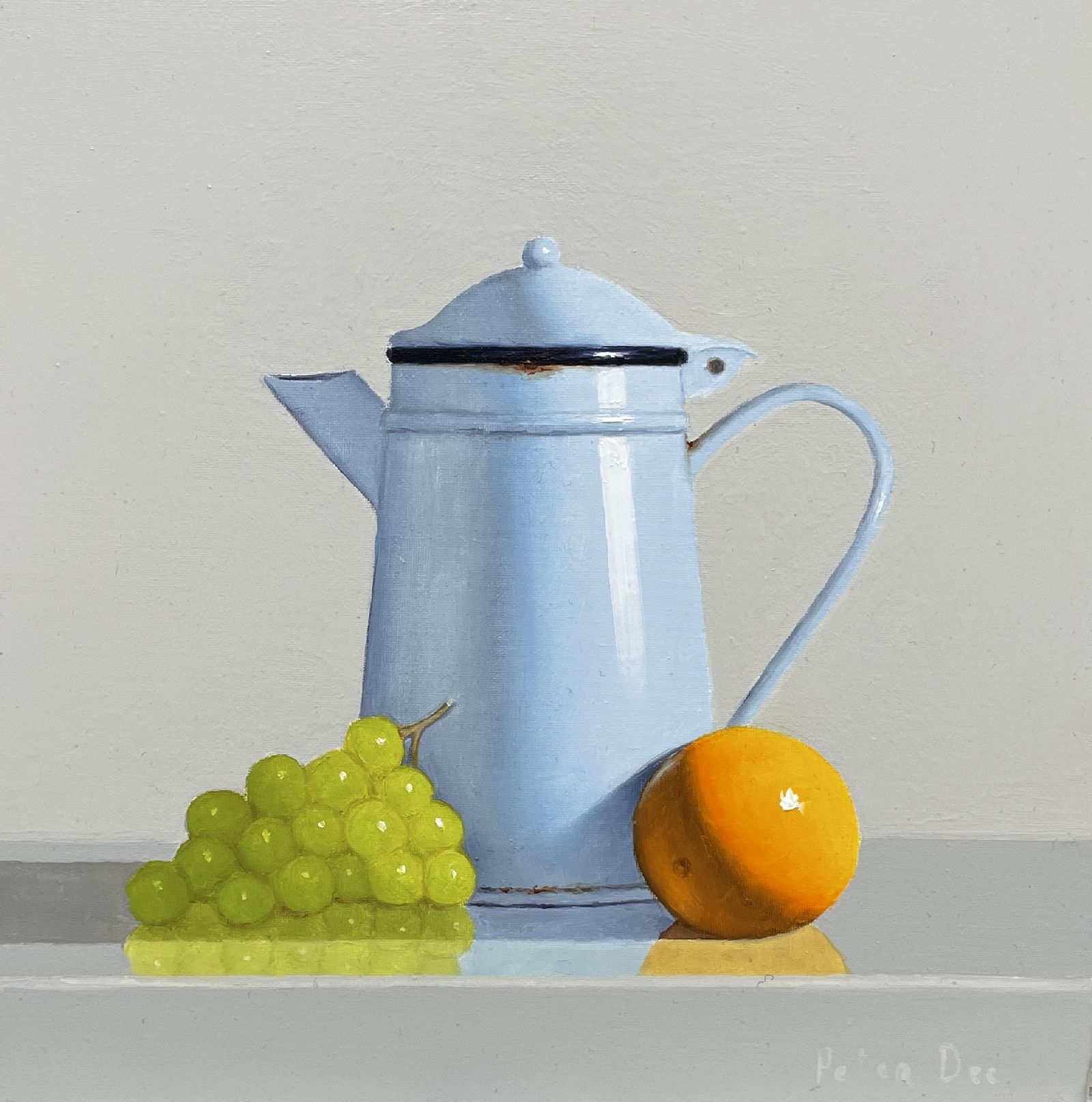 Peter Dee - Vintage Blue Coffee Pot with Grapes and Orange